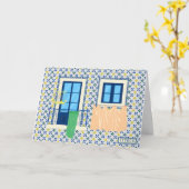 リスボンポルトガルのタイルと鳥の家 カード (黄色い花)