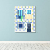 リスボンポルトガルのタイルと鳥の家 キャンバスプリント (インサイチュ (ウッドフロア))