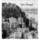 リスボンポルトガルの白黒のスカイライン シャワーカーテン (正面)