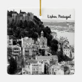 リスボンポルトガルの白黒のスカイライン セラミックオーナメント (裏面)