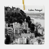 リスボンポルトガルの白黒のスカイライン セラミックオーナメント (正面)