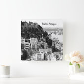 リスボンポルトガルの白黒スカイライン  スクエア壁時計 (ホーム)