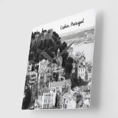 リスボンポルトガルの白黒スカイライン  スクエア壁時計 (傾斜)