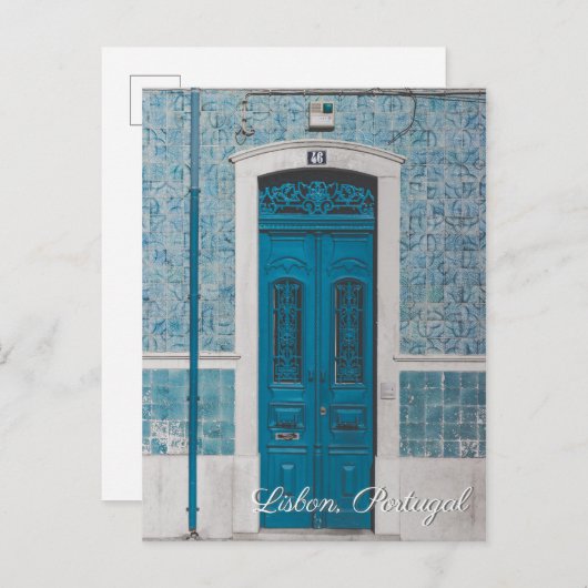 リスボンポルトガルの青いドア旅行郵便はがき インビテーションポストカード (正面/裏面)