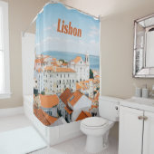 リスボンポルトガルアトランティックビーチレッドルーフズ シャワーカーテン (インサイチュ)