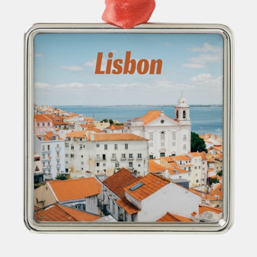 リスボンポルトガルアトランティックビーチレッドルーフズ メタルオーナメント (正面)