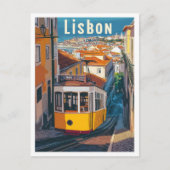 リスボンポルトガルアートヴィンテージトラベルイラストレーション ポストカード (正面)