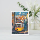 リスボンポルトガルアートヴィンテージトラベルイラストレーション ポストカード (スタンド正面)