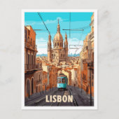 リスボンポルトガルアートヴィンテージトラベルイラストレーション ポストカード (正面)