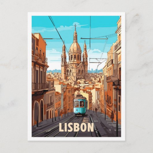 リスボンポルトガルアートヴィンテージトラベルイラストレーション ポストカード (正面)