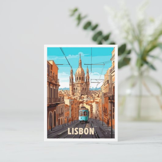 リスボンポルトガルアートヴィンテージトラベルイラストレーション ポストカード (スタンド正面)