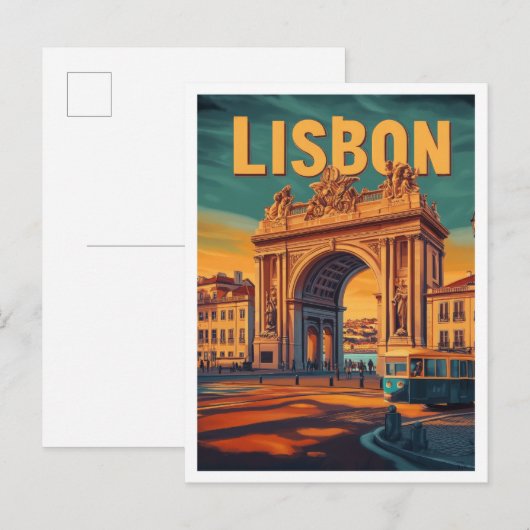 リスボンポルトガルアートヴィンテージトラベルイラストレーション ポストカード (正面/裏面)