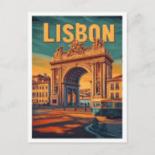 リスボンポルトガルアートヴィンテージトラベルイラストレーション ポストカード (正面)