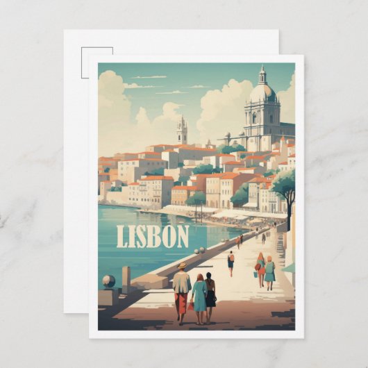 リスボンポルトガルアートヴィンテージトラベルイラストレーション ポストカード (正面/裏面)