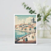 リスボンポルトガルアートヴィンテージトラベルイラストレーション ポストカード (スタンド正面)