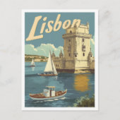 リスボンポルトガルアートヴィンテージトラベルイラストレーション ポストカード (正面)