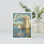 リスボンポルトガルアートヴィンテージトラベルイラストレーション ポストカード (スタンド正面)