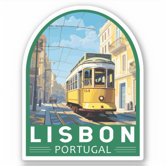 リスボンポルトガルイエロートラムトラベルアートヴィンテージ シール (正面)
