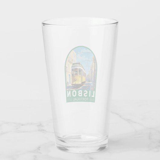 リスボンポルトガルイエロートラムトラベルアートヴィンテージ タンブラーグラス (裏面)