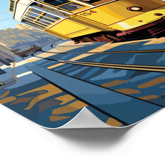 リスボンポルトガルイエロートラムトラベルアートヴィンテージ ポスター (角)