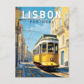 リスボンポルトガルイエロートラムトラベルアートヴィンテージ ポストカード (正面)