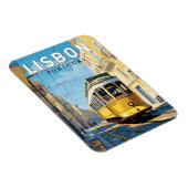 リスボンポルトガルイエロートラムトラベルアートヴィンテージ マグネット (右側)