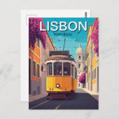 リスボンポルトガルイエロートラムロマンティックアニメスタイル ポストカード (正面/裏面)