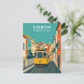 リスボンポルトガルイエロートラムヴィンテージトラベル ポストカード (スタンド正面)