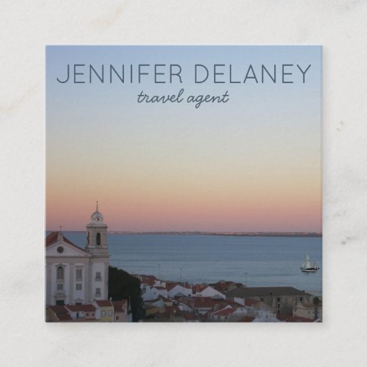 リスボンポルトガルシティサンセットフォトトラベルツーリズム スクエア名刺 (正面)