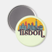 リスボンポルトガルシティスカイラインレトロシティスケープアート マグネット (正面/裏面)