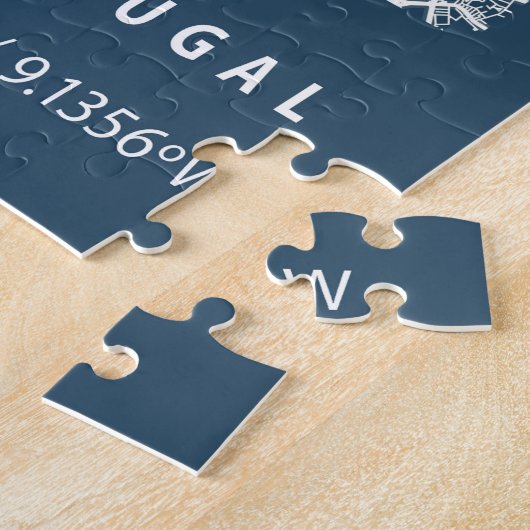 リスボンポルトガルシティマップラインアートブループリント ジグソーパズル (側面)