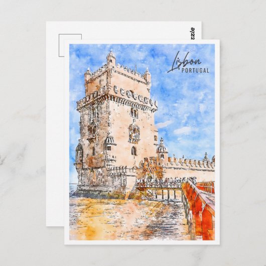 リスボンポルトガルトラベルプレイスウォーターカラー ポストカード (正面/裏面)