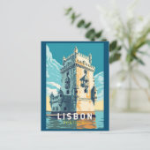 リスボンポルトガルベレムタワートラベルアートヴィンテージ ポストカード (スタンド正面)