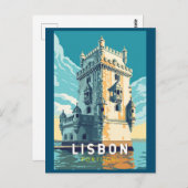 リスボンポルトガルベレムタワートラベルアートヴィンテージ ポストカード (正面/裏面)
