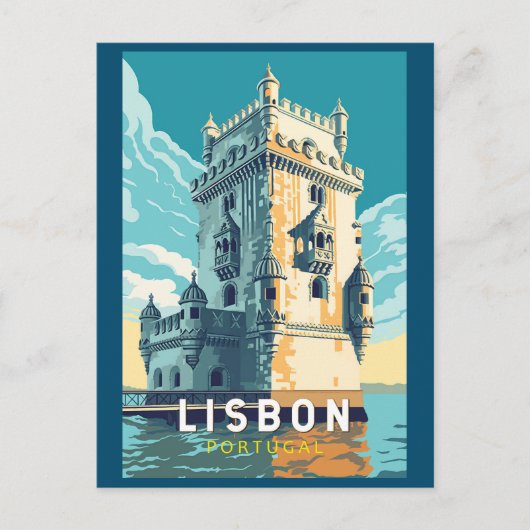 リスボンポルトガルベレムタワートラベルアートヴィンテージ ポストカード (正面)