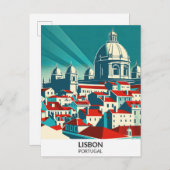リスボンポルトガルレトロアートワークトラベルイラストレーション ポストカード (正面/裏面)