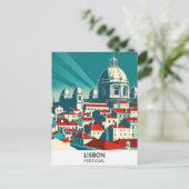 リスボンポルトガルレトロアートワークトラベルイラストレーション ポストカード (スタンド正面)