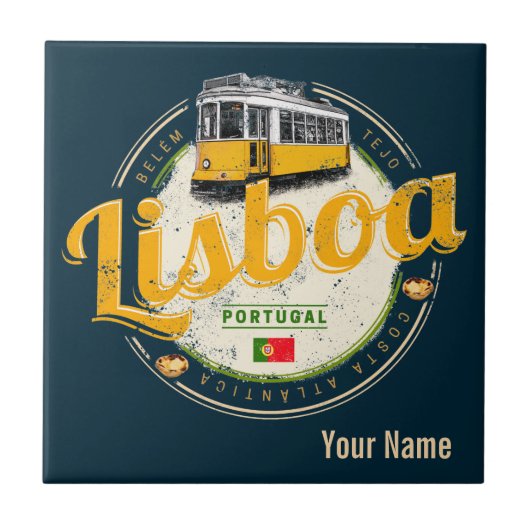 リスボンポルトガルレトロトラムヴィンテージ土産 タイル (正面)