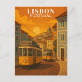 リスボンポルトガルヴィンテージトラベルイエロートラム ポストカード (正面)