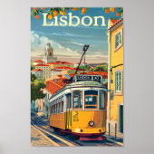 リスボンポルトガルヴィンテージレトロ旅行イラストレーション ポスター (正面)