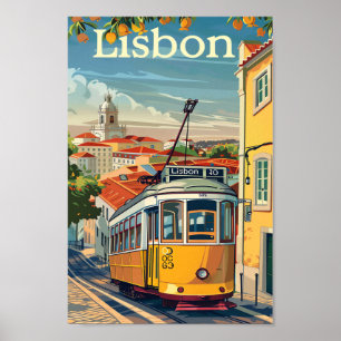リスボンポルトガルヴィンテージレトロ旅行イラストレーション ポスター