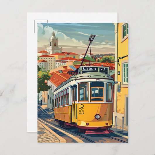 リスボンポルトガルヴィンテージレトロ旅行イラストレーション ポストカード (正面/裏面)