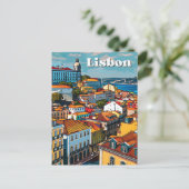 リスボンポルトガルヴィンテージレトロ旅行イラストレーション ポストカード (スタンド正面)