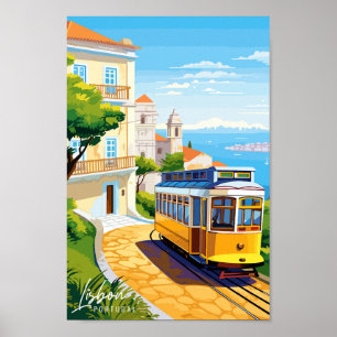 リスボンポルトガルヴィンテージ旅行イラストレーション ポスター