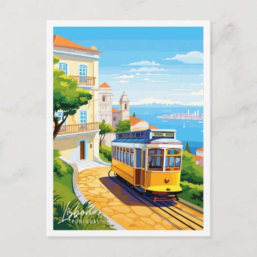 リスボンポルトガルヴィンテージ旅行イラストレーション ポストカード (正面)