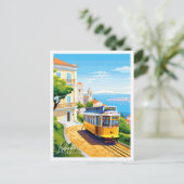 リスボンポルトガルヴィンテージ旅行イラストレーション ポストカード (スタンド正面)