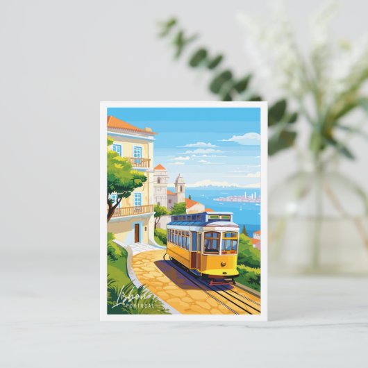 リスボンポルトガルヴィンテージ旅行イラストレーション ポストカード (スタンド正面)