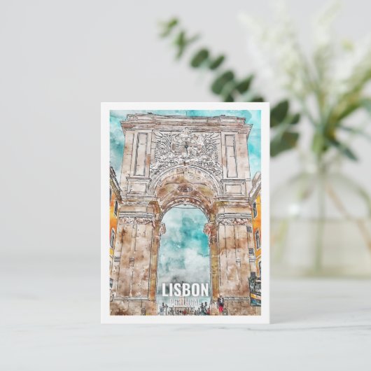 リスボンポルトガル有名な旅行プレイスウォーターカラー ポストカード (スタンド正面)