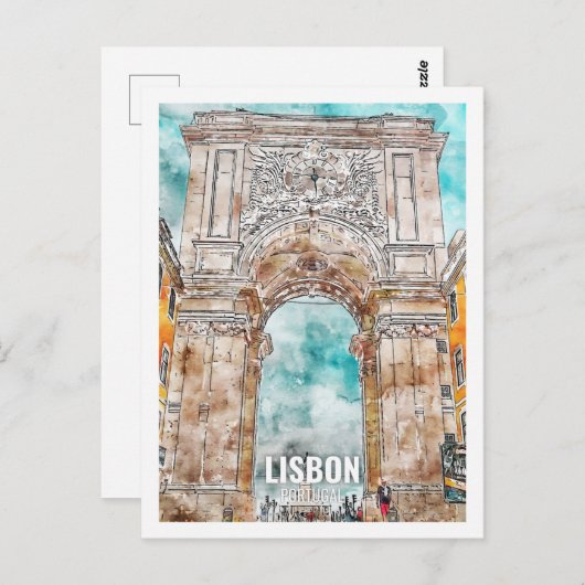 リスボンポルトガル有名な旅行プレイスウォーターカラー ポストカード (正面/裏面)