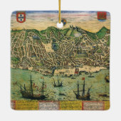 リスボン古地図、都市計画図 ポルトガル 1598年 セラミックオーナメント (裏面)
